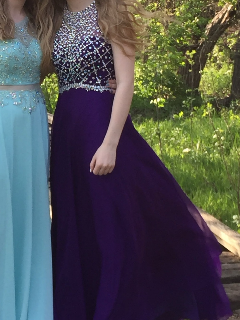 Blush Purple Beaded Halter Prom Gown